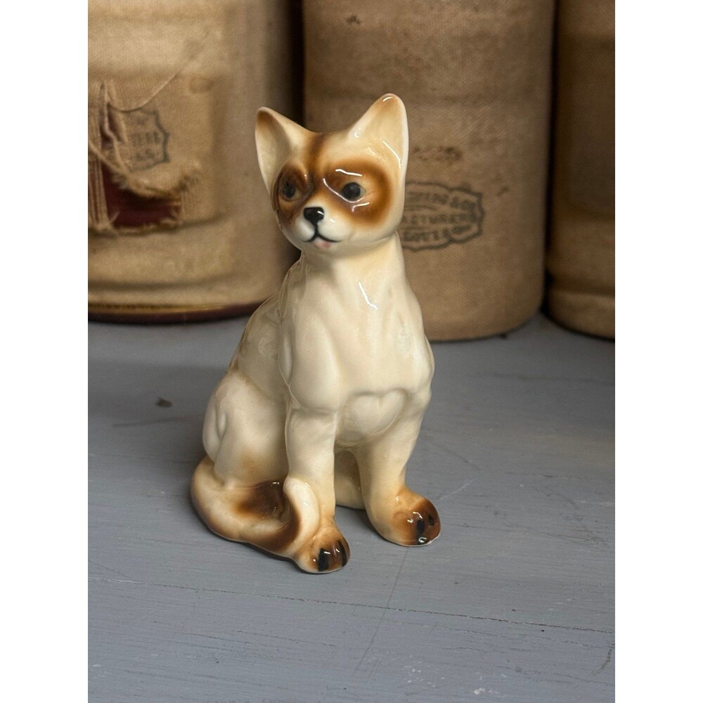 Vintage Siamese Cat Figurine Ceramic Porcelain Kitty Kitten Japan Mid Century De